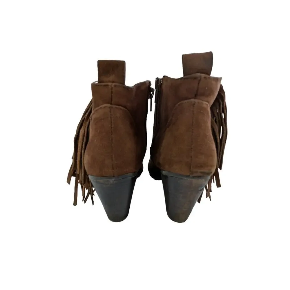MADDEN GIRL! PANCHO NUTMEG BROWN GENUINE SUEDE LEATHER FRINGED BOOTS! SZ 8M